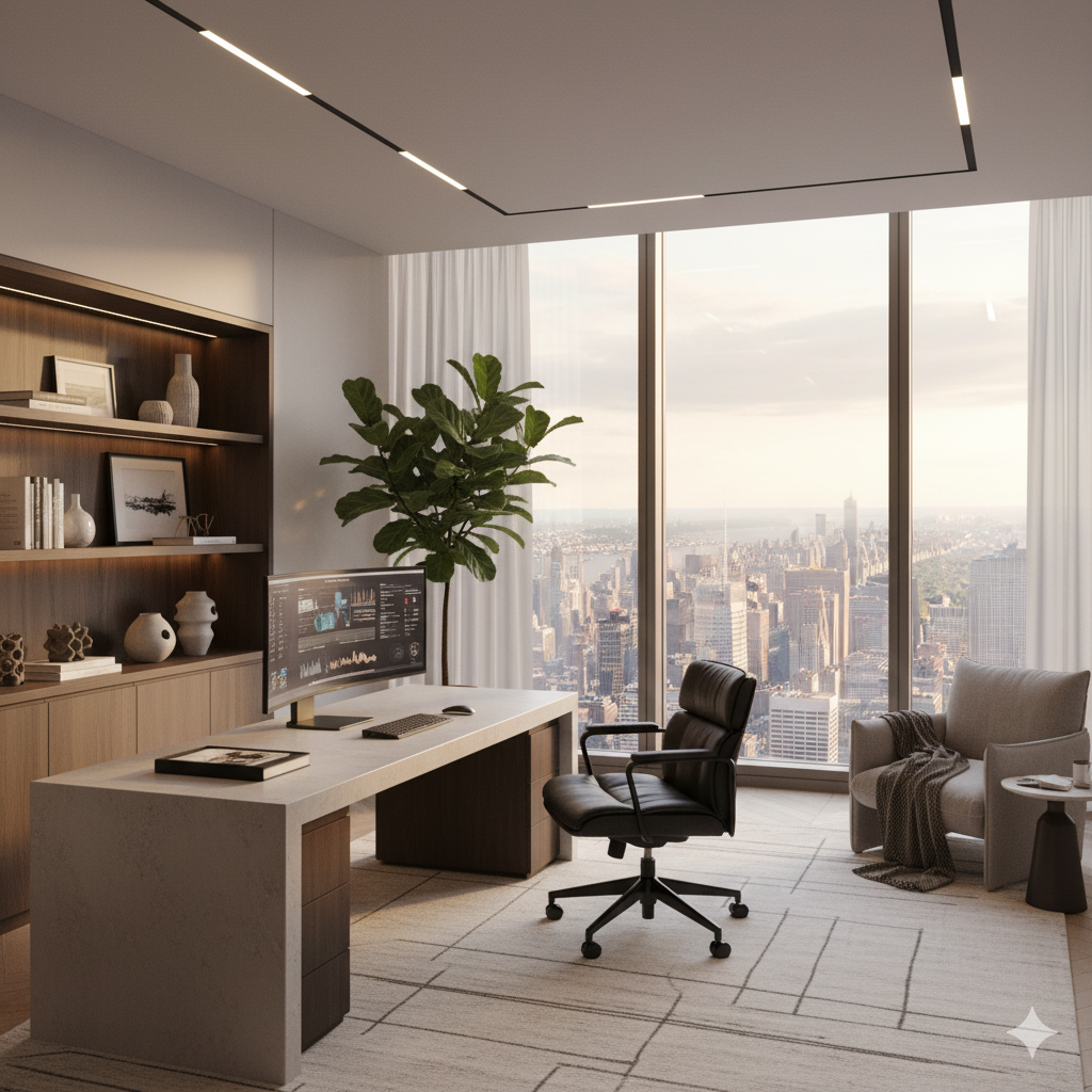 Urban Workspace with Skyline View