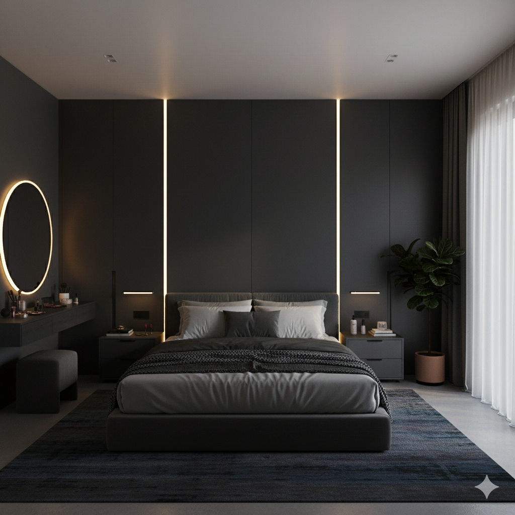 Elegance in Darkness: Contemporary Bedroom