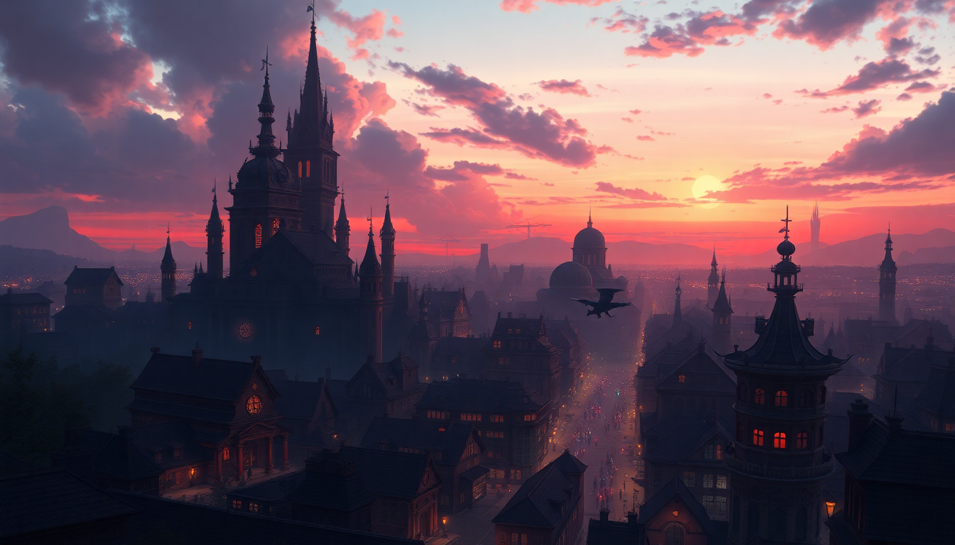 Mystical Twilight in the Fantasy City